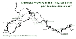 Elektrická Podyjská dráha (Thayatal-Bahn) - plán trasy železnice